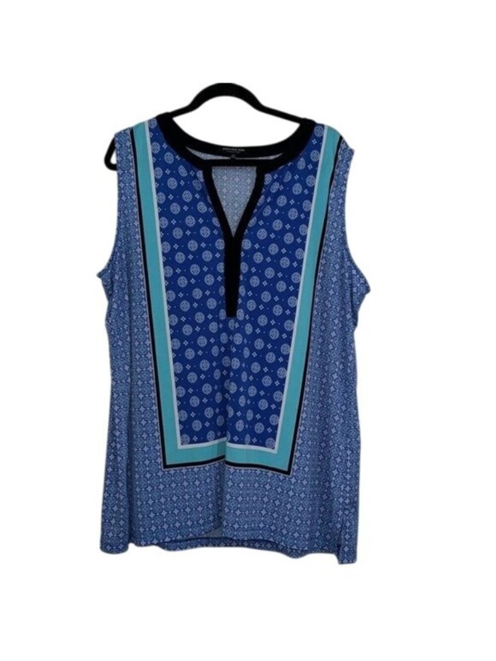 Jones New York Signature 3X Blue Sleeveless Top With Printed Design